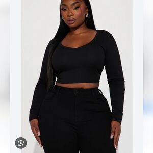 Long sleeved crop top - black L